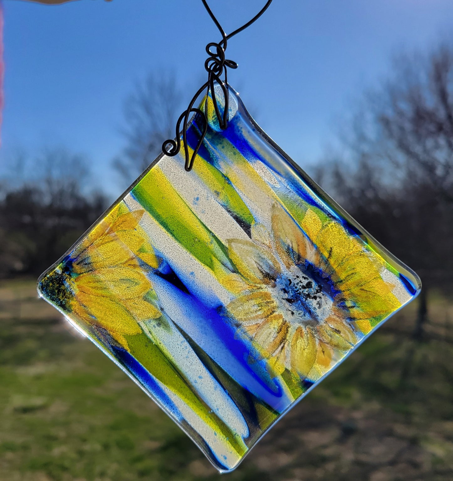 Fused Glass Sunflowe Painted Ornament