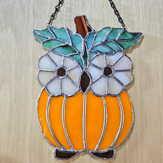 Handmade Owl/Pumpkin Stained Glass Suncatcher