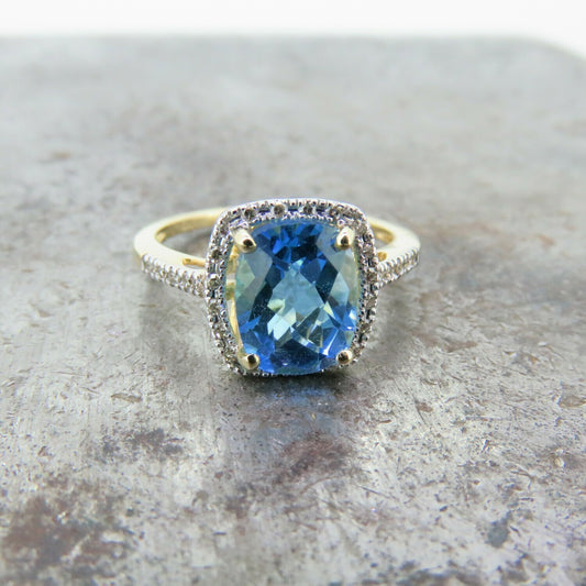 Blue Topaz Halo Ring