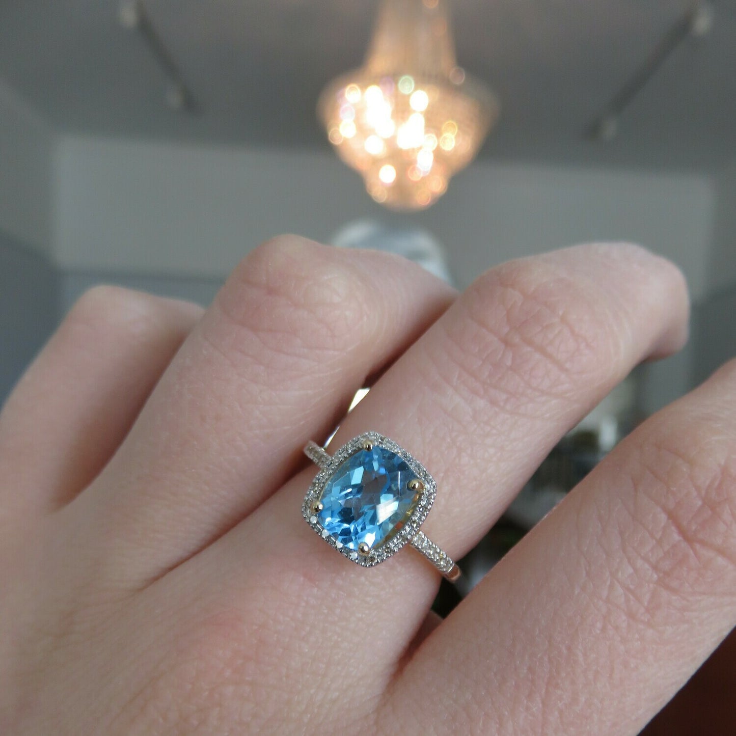Blue Topaz Halo Ring