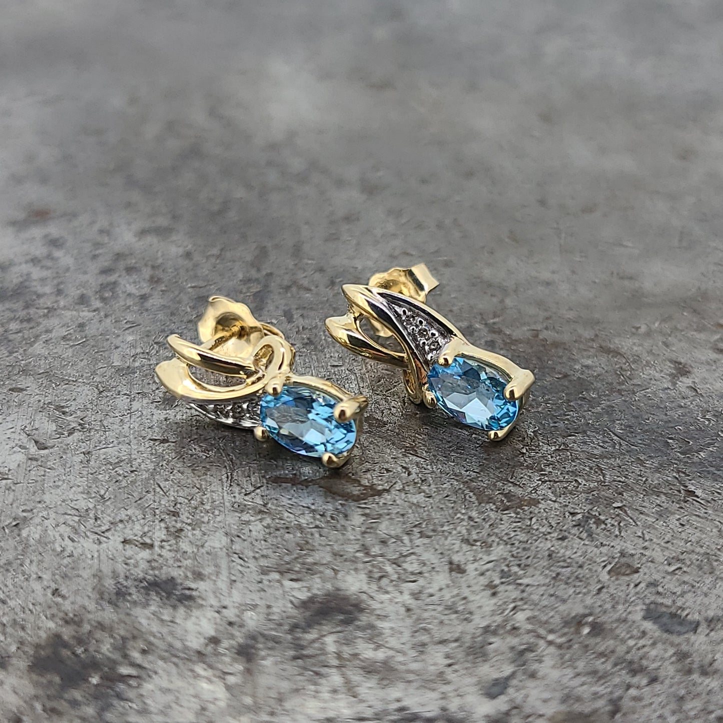 Blue Topaz and Diamond Stud Earrings