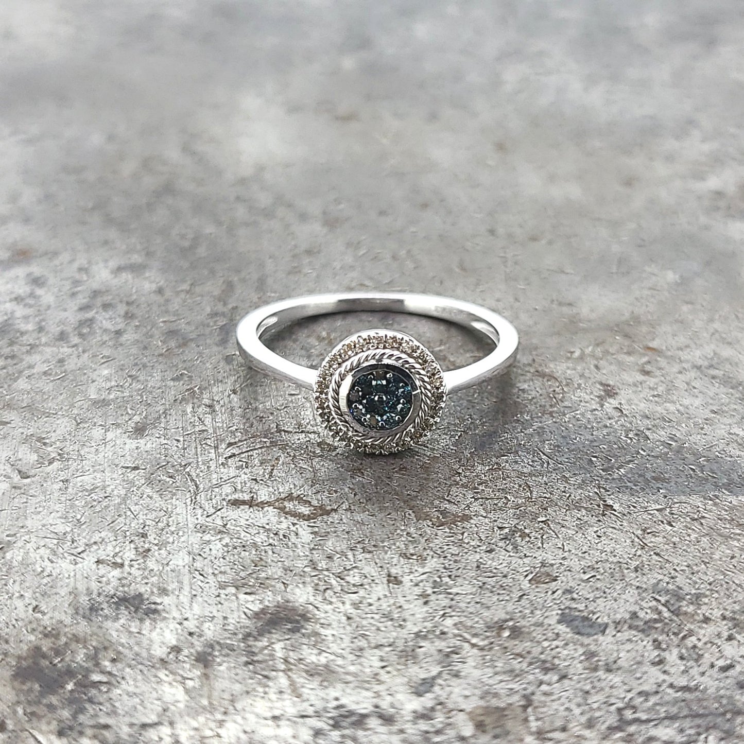 Blue and White Diamond Ring