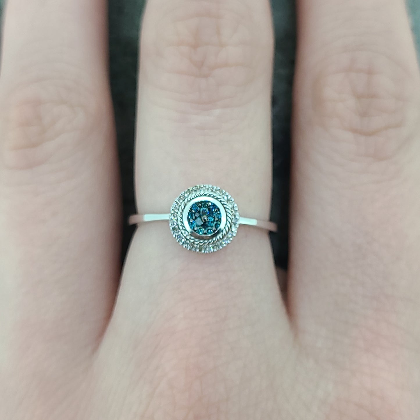 Blue and White Diamond Ring