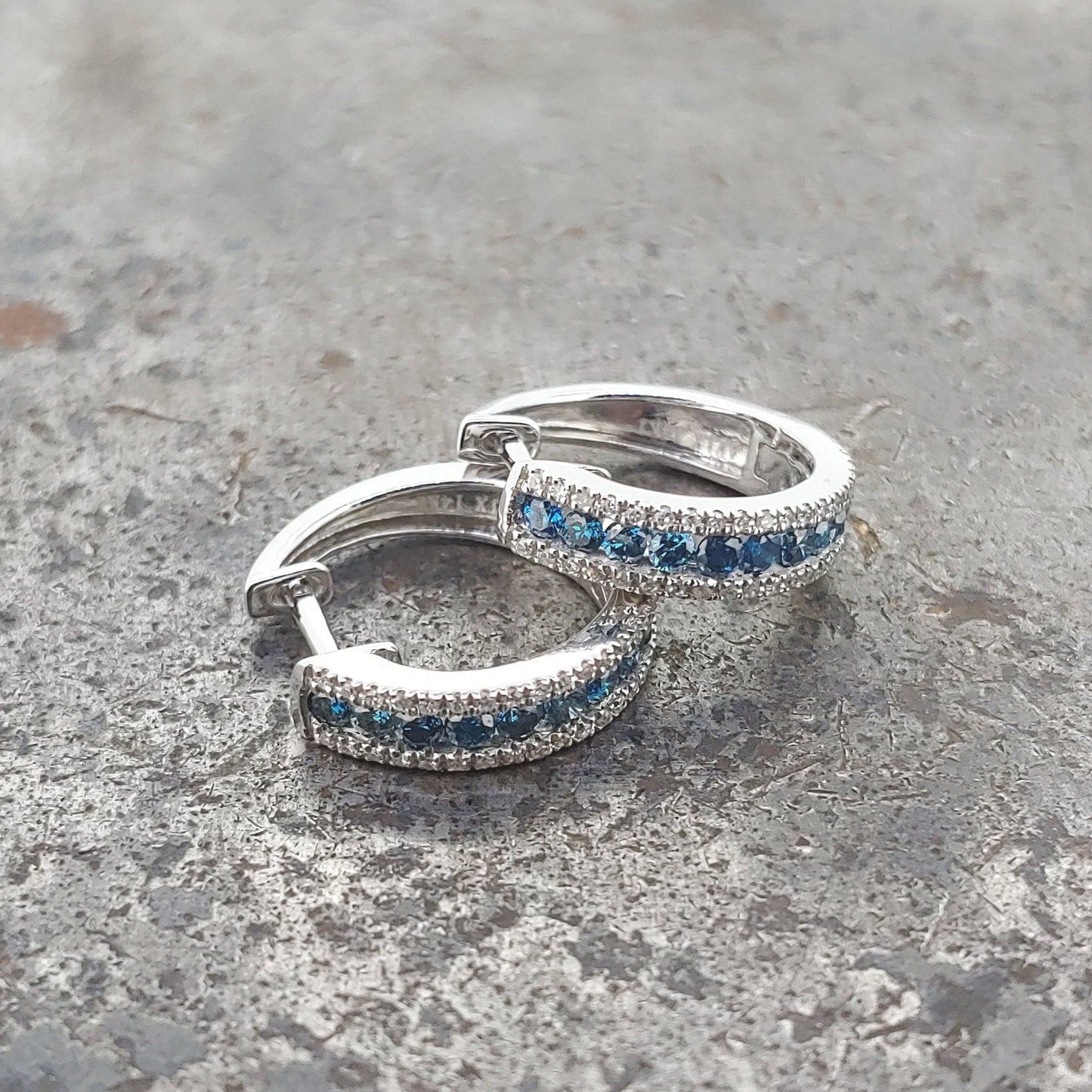 Blue Diamond Hoop Earrings