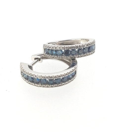 Blue Diamond Hoop Earrings