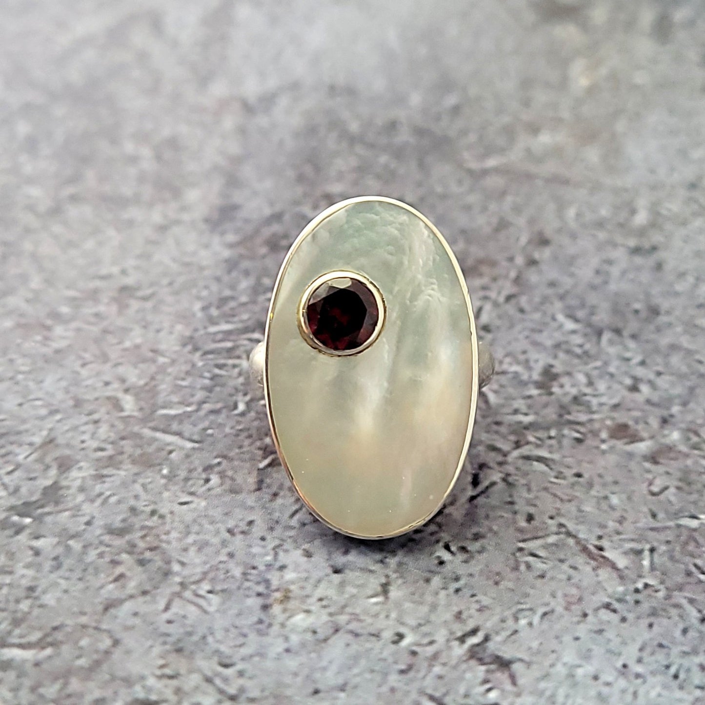 SS Mother of Pearl and Garnet Ring