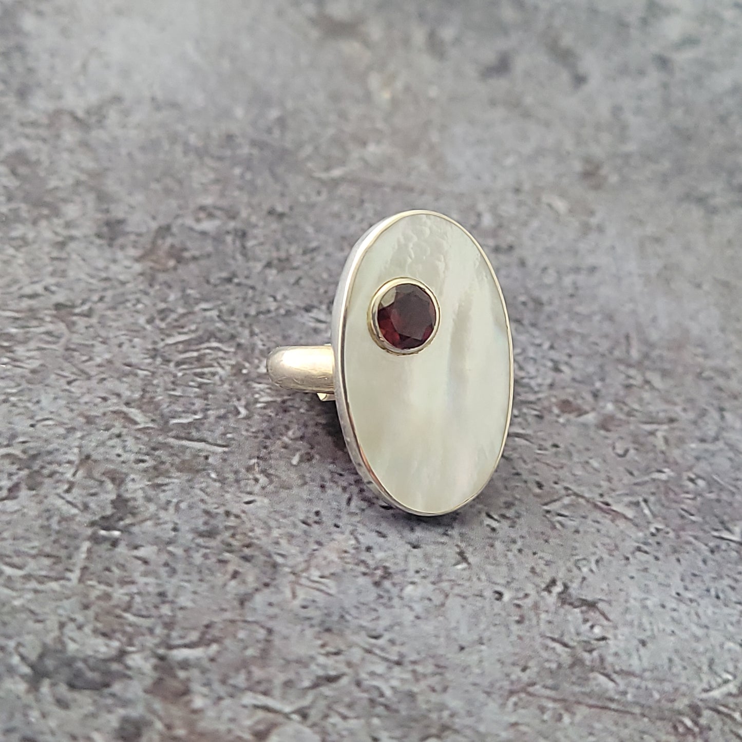 SS Mother of Pearl and Garnet Ring