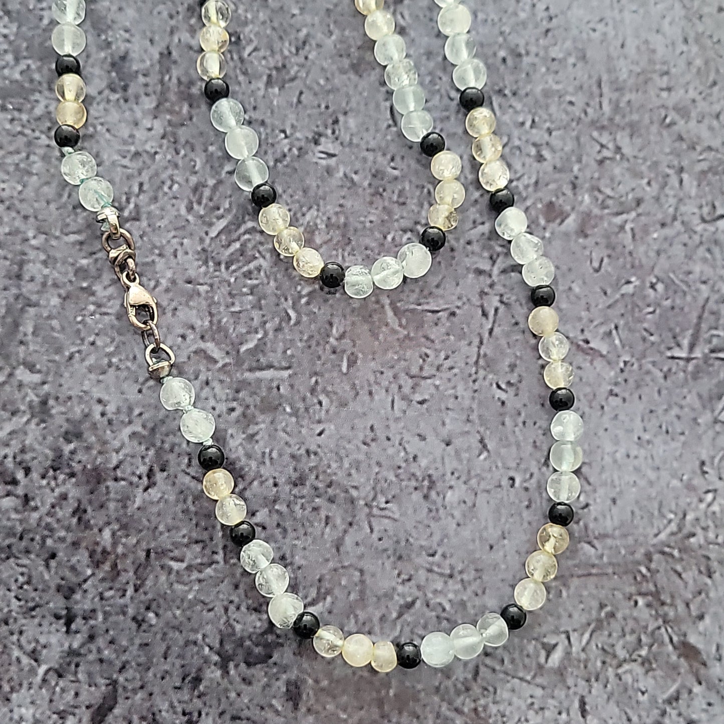Sterling Silver, Aquamarine, Rutilated Quartz and Black Onyx