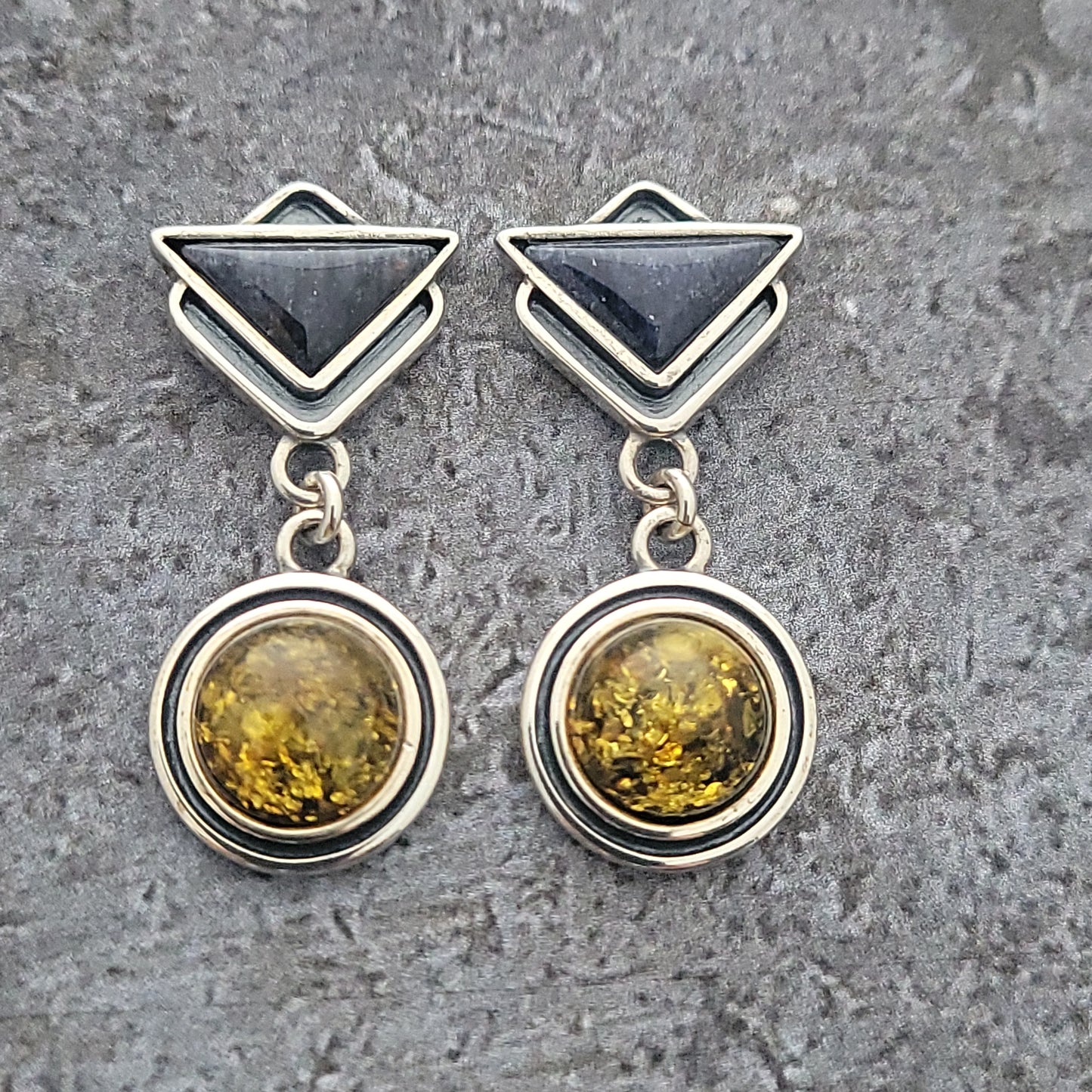 Sterling, Amber and Sodalite Earrings