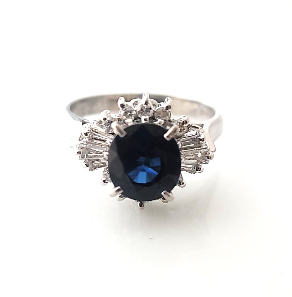Platinum Sapphire and Diamond Ring