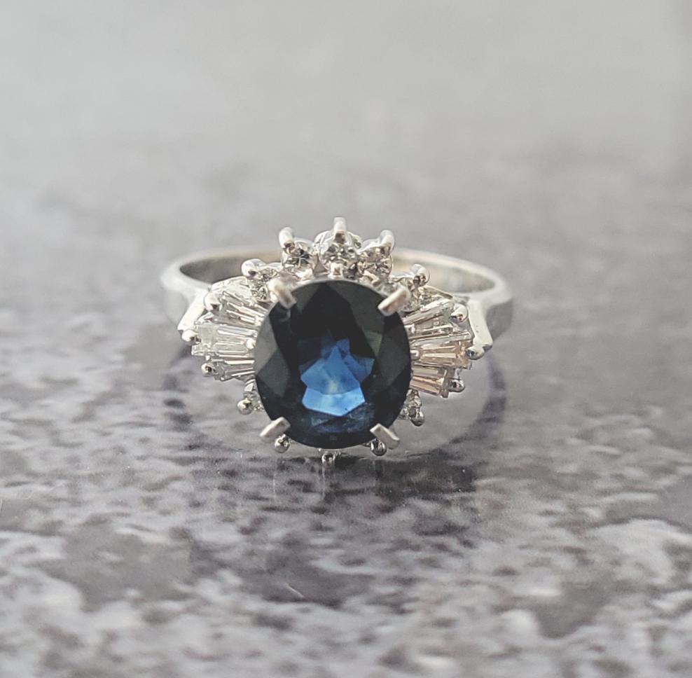 Platinum Sapphire and Diamond Ring