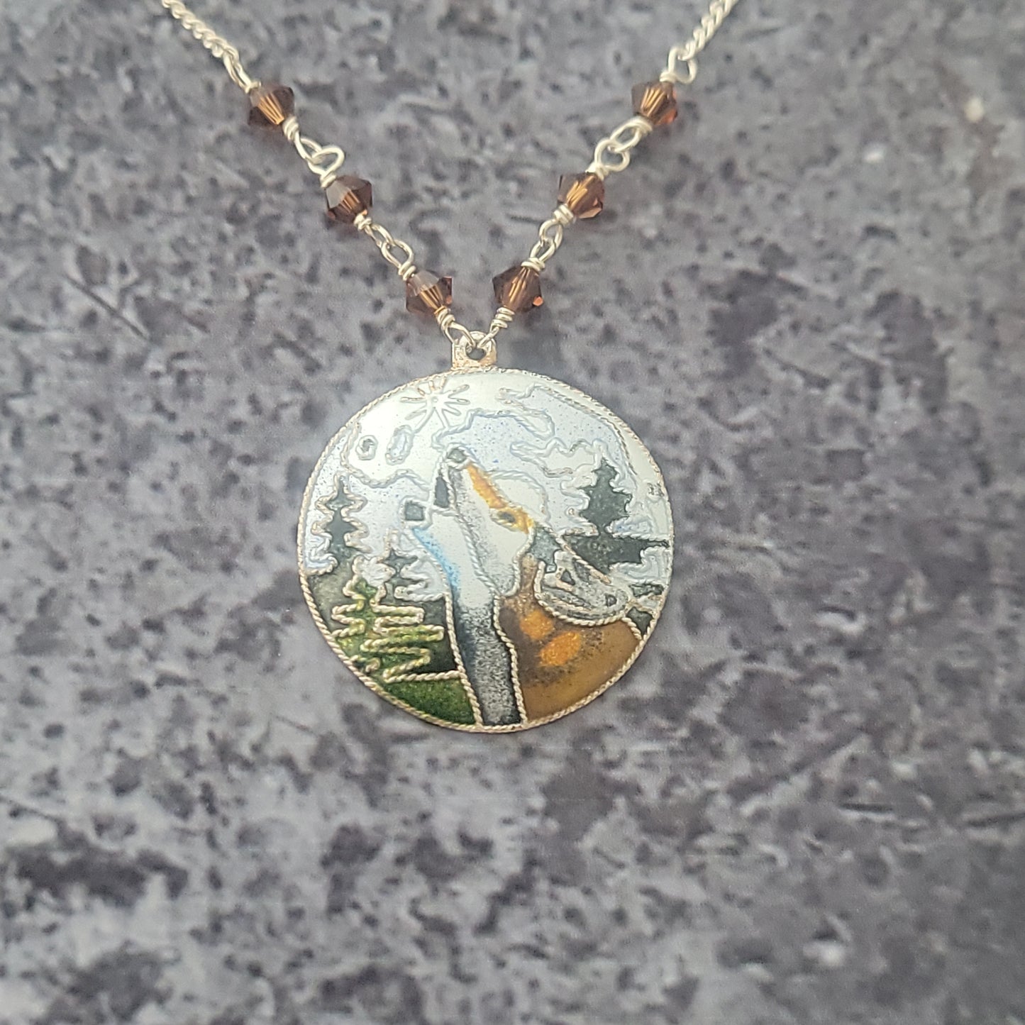 Sterling Enameled Wolf Necklace