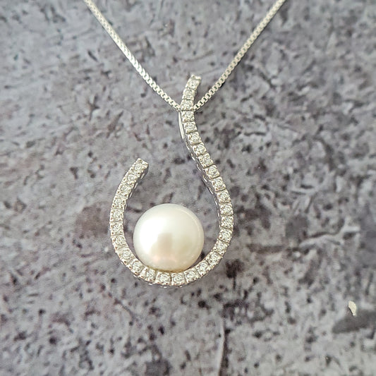 Pearl and CZ  Necklace