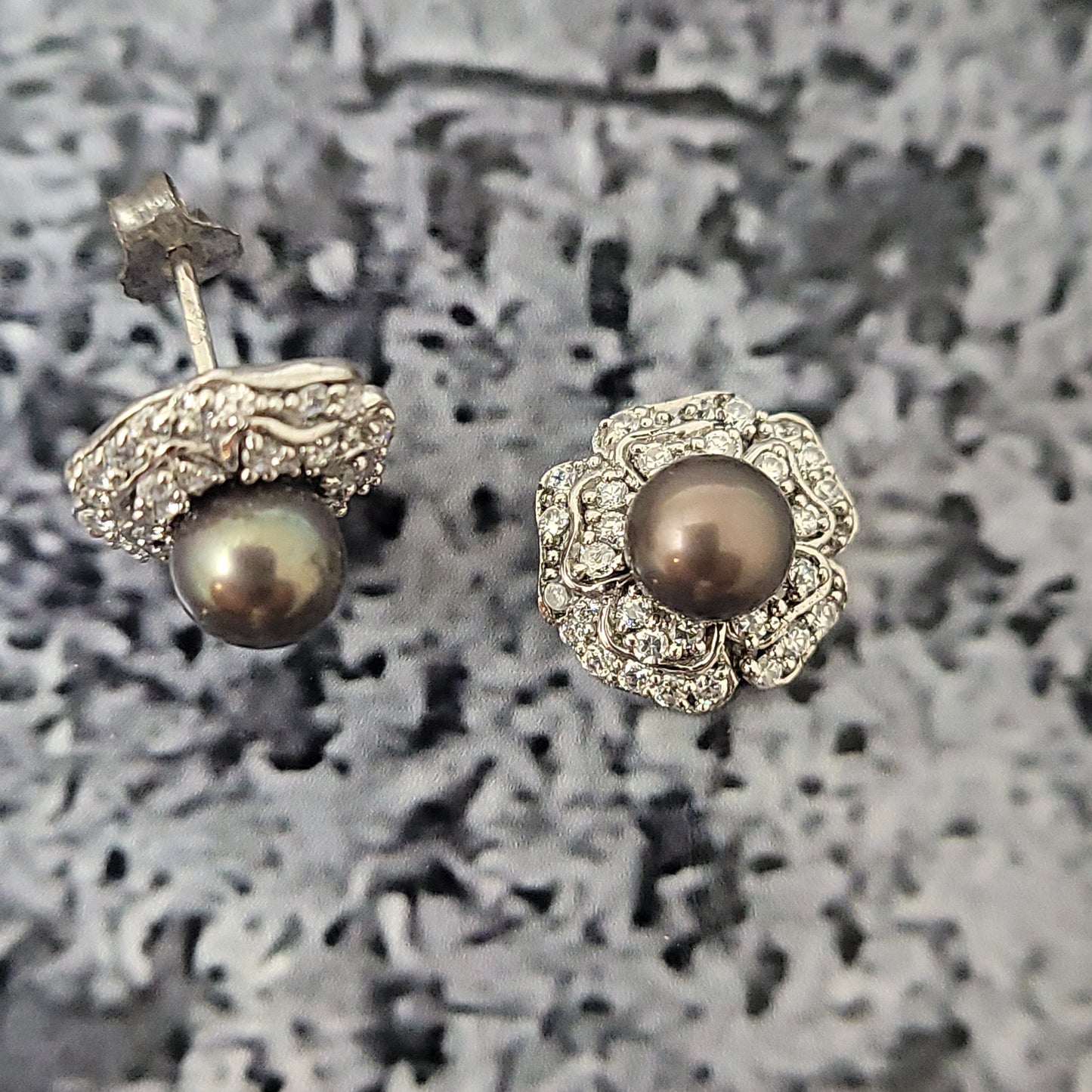 Sterling Black Pearl Earrings