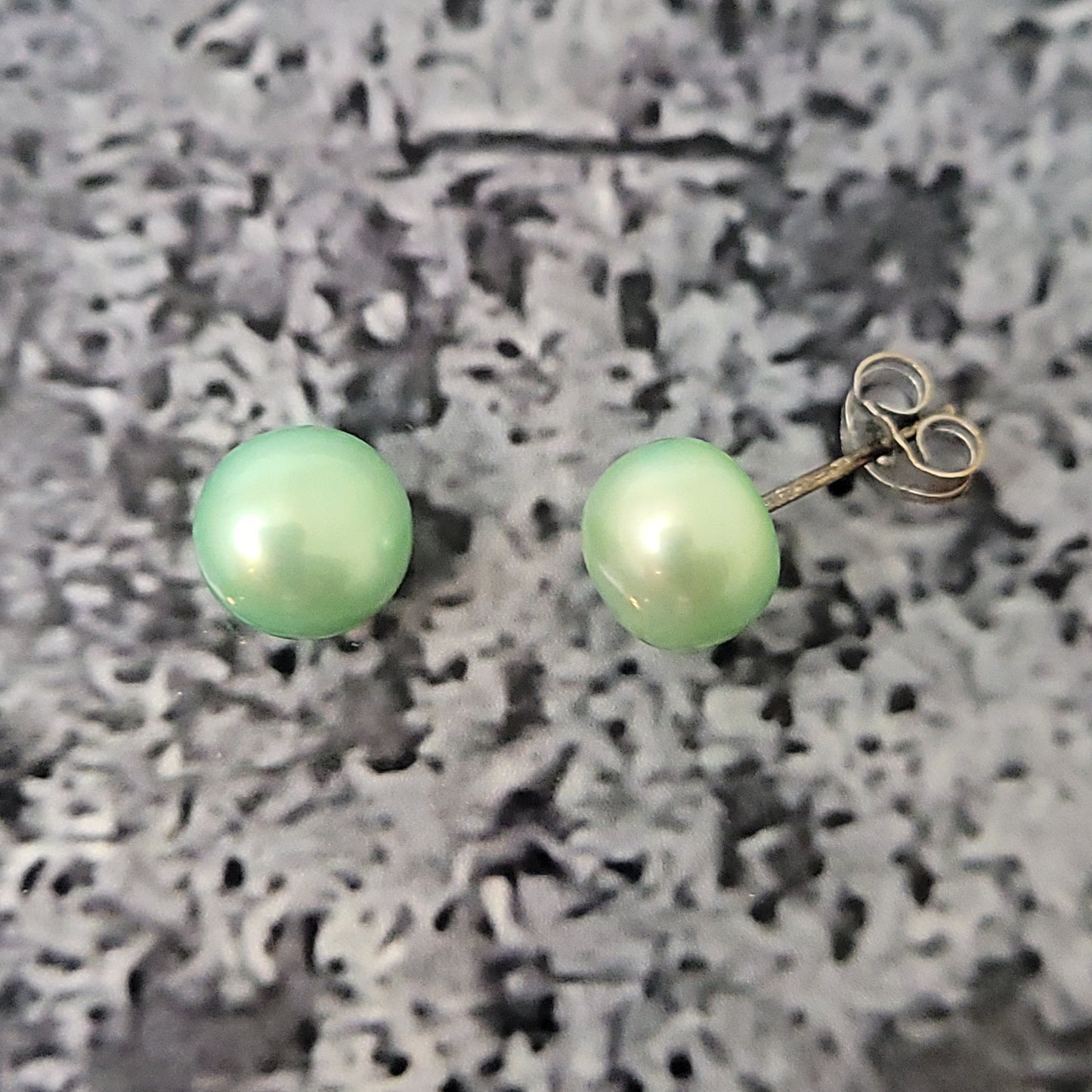 8mm Light Green Pearl Earrings. $18.00