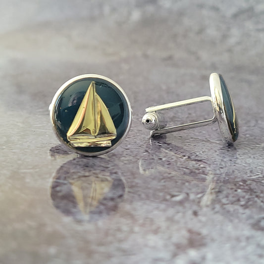 Silver and Blue Sailboat Cufflinks