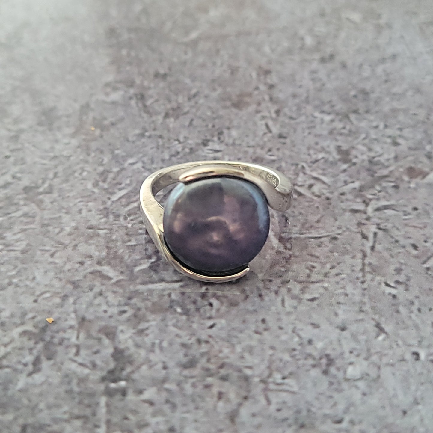 Sterling Silver Black Coin Pearl Ring