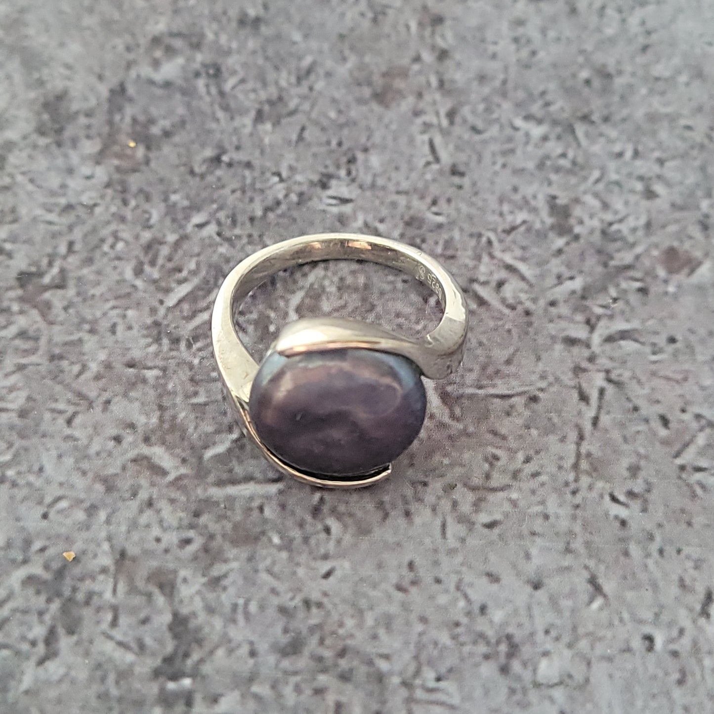 Sterling Silver Black Coin Pearl Ring