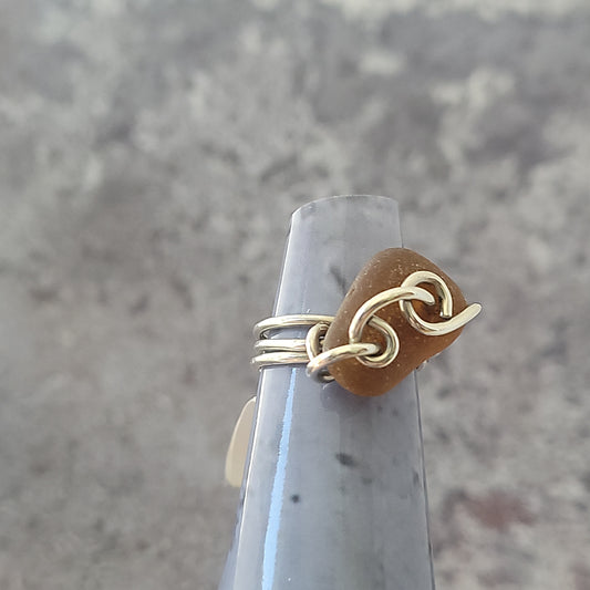 Brown Sea Glass Ring
