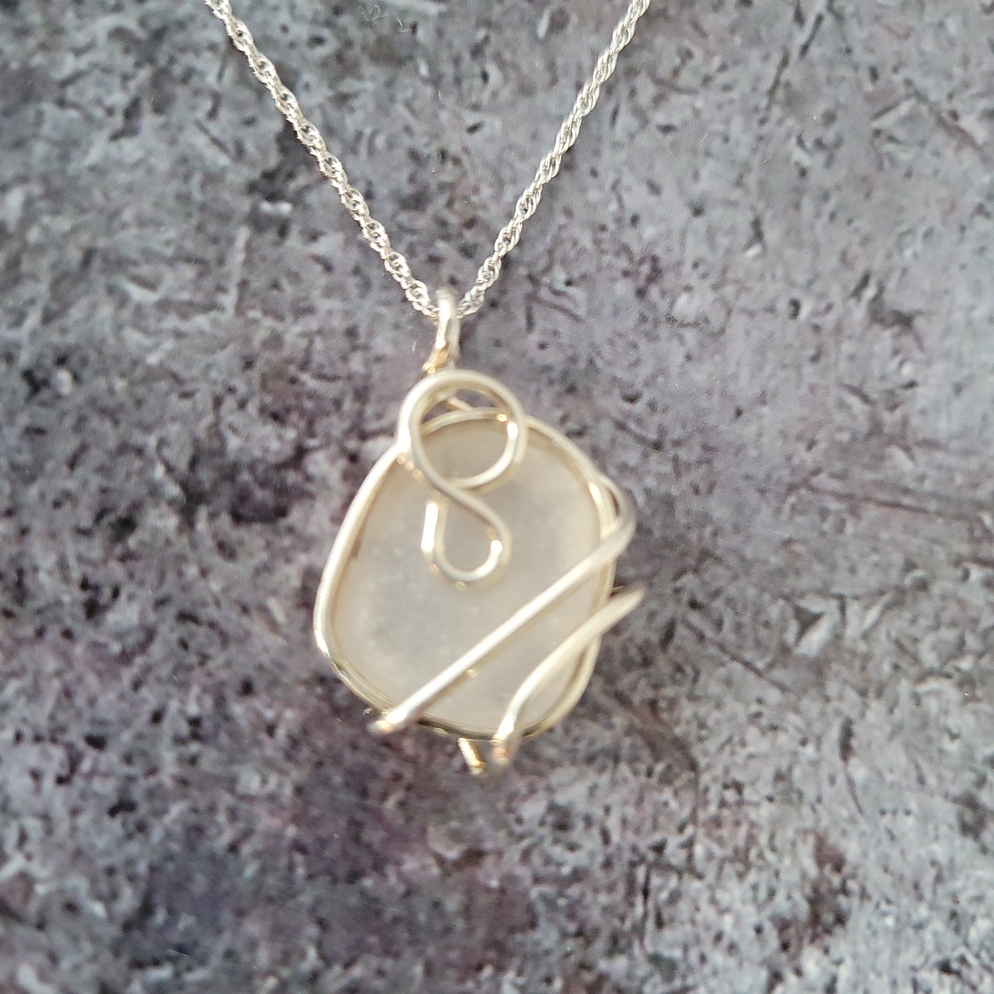 Sterling Frosted Clear Sea Glass Pendant