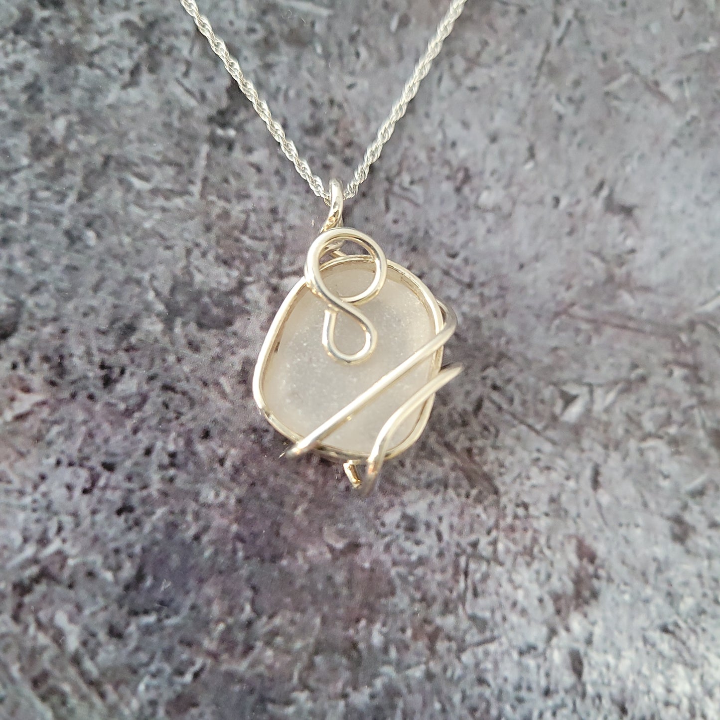Sterling Frosted Clear Sea Glass Pendant