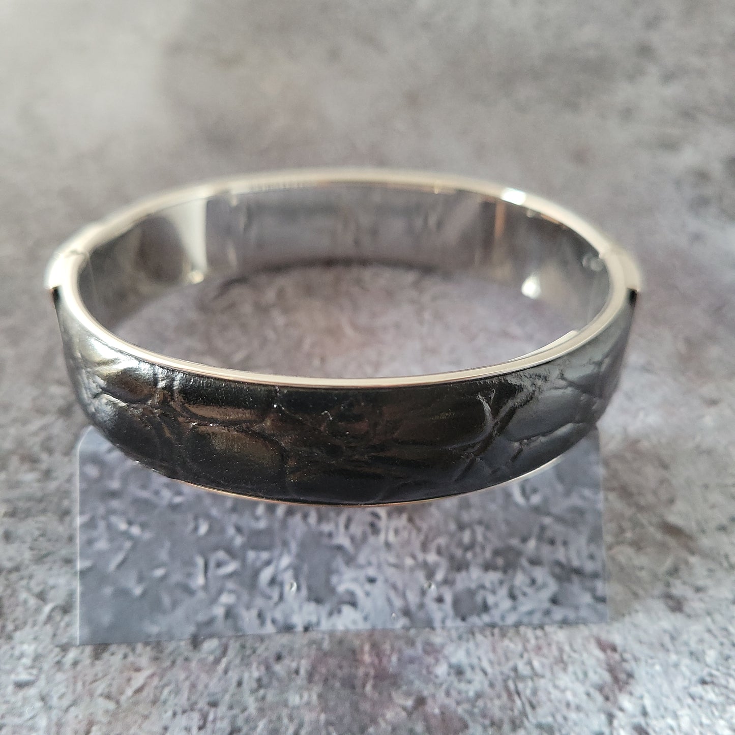 Stainless and Leather Bangle Bracelet