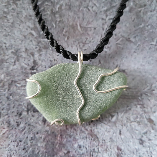 Dark Green Sea Glass Necklace