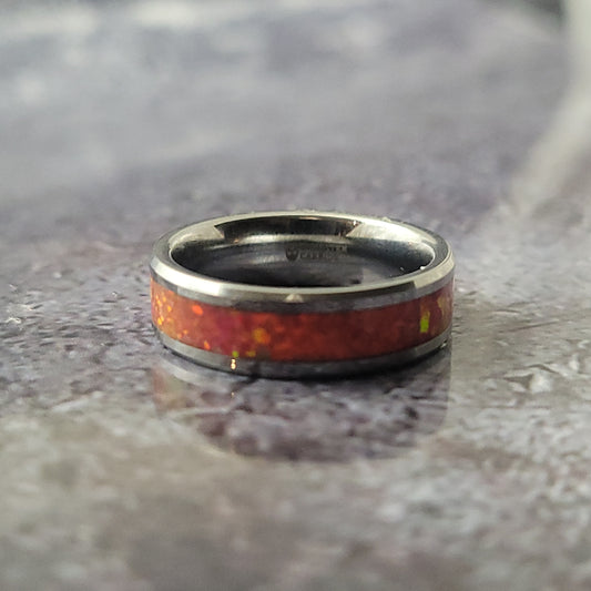 Tungsten Band with Red Opal
