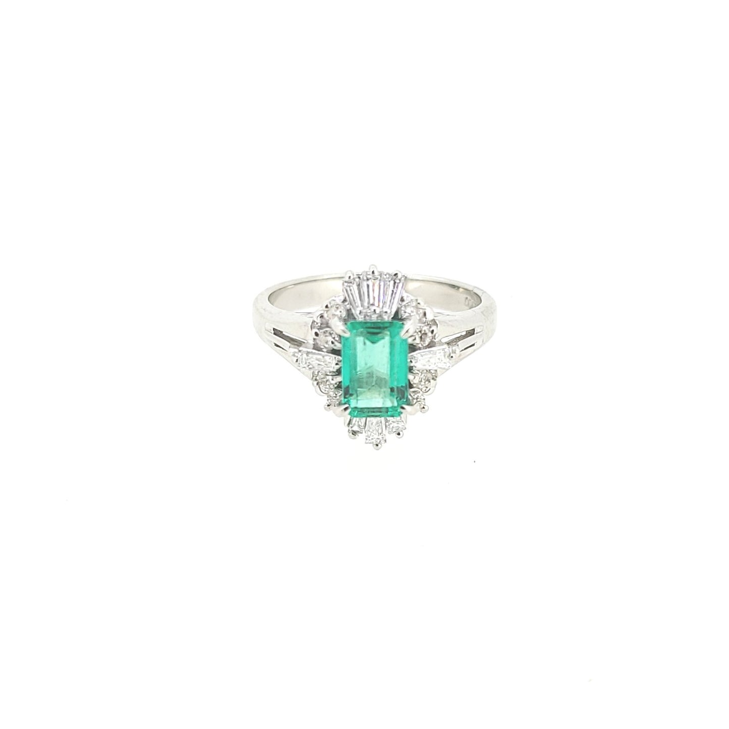 Platinum Emerald and Diamond Ring