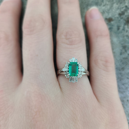 Platinum Emerald and Diamond Ring