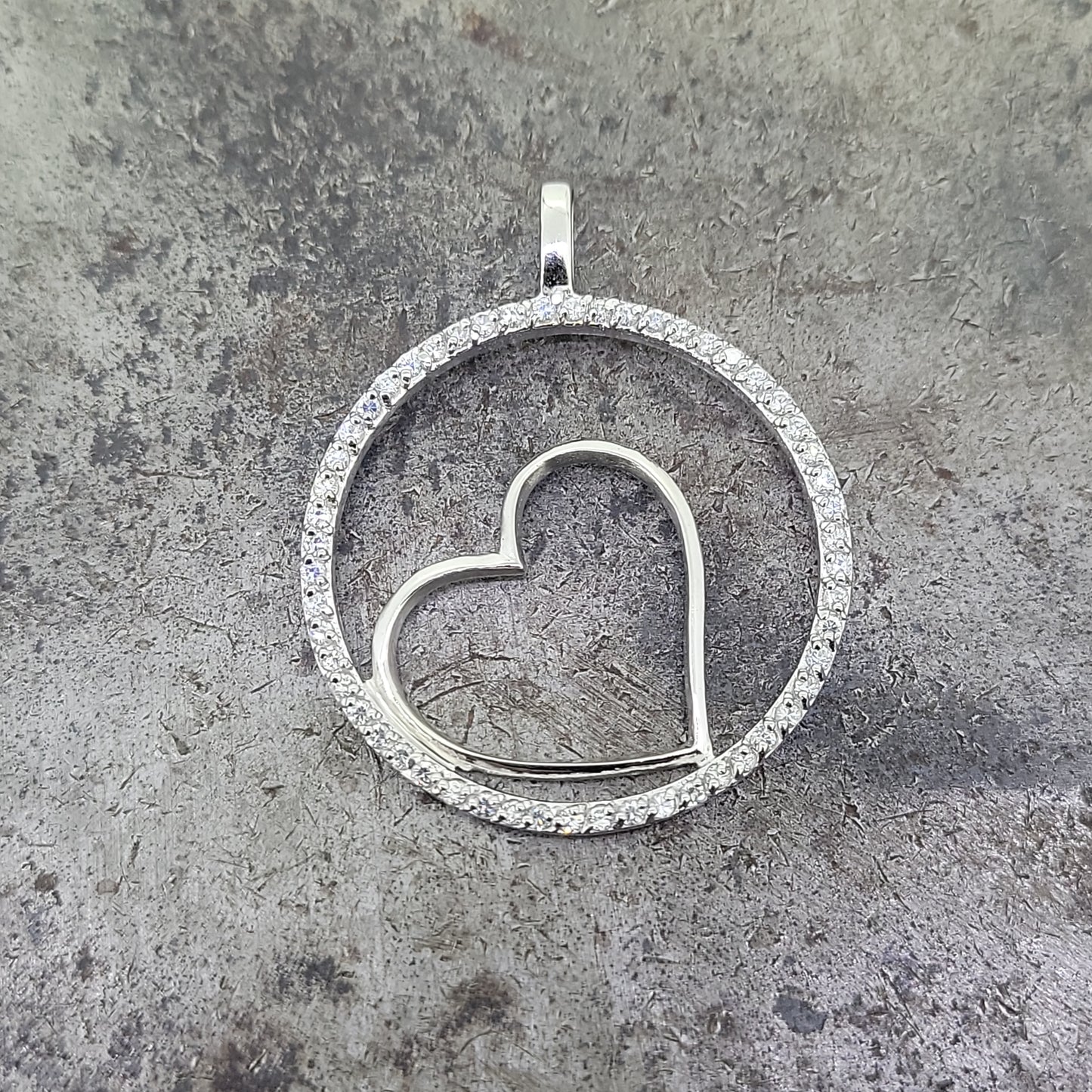 Silver CZ Heart Pendant