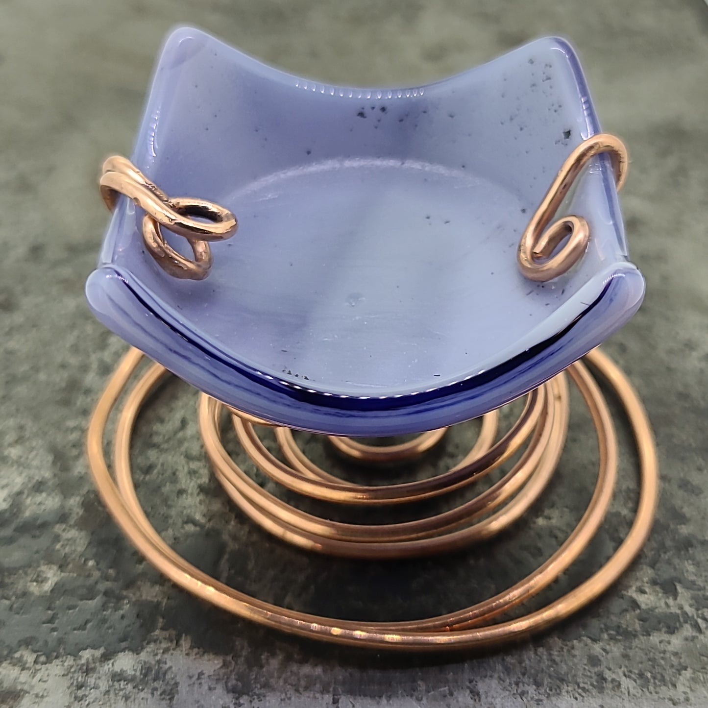 Purple Fused Glass Dish with Copper Wire