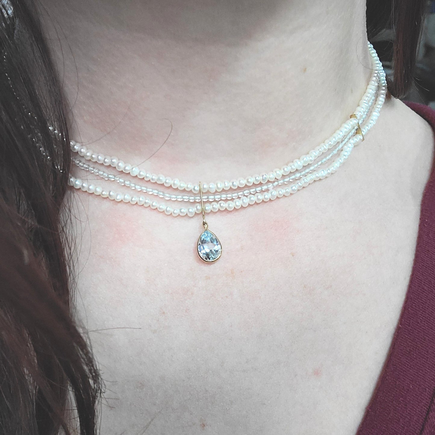 Blue Topaz and Pearl Choker Necklace