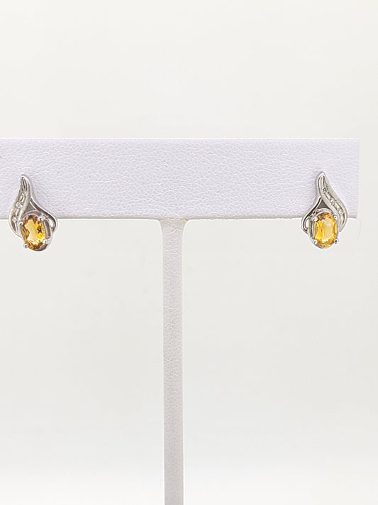 Citrine and Diamond Stud Earrings