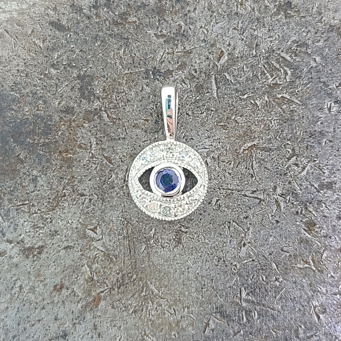 14k white Evil Eye Pendant