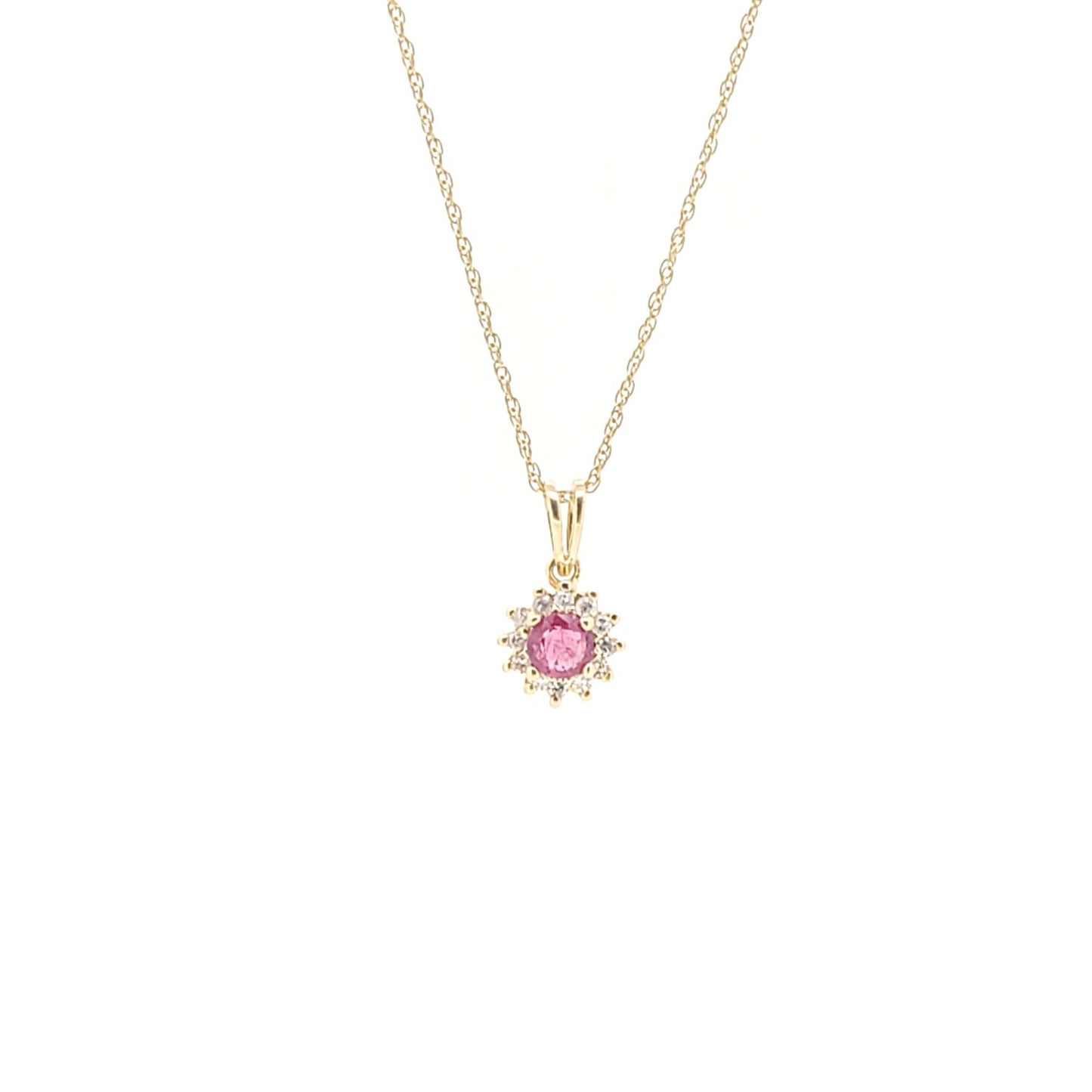 Ruby and Diamond Halo Necklace