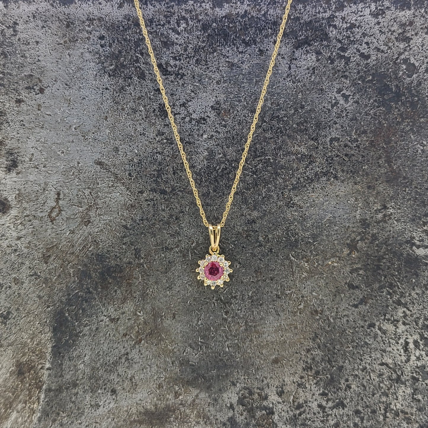 Ruby and Diamond Halo Necklace