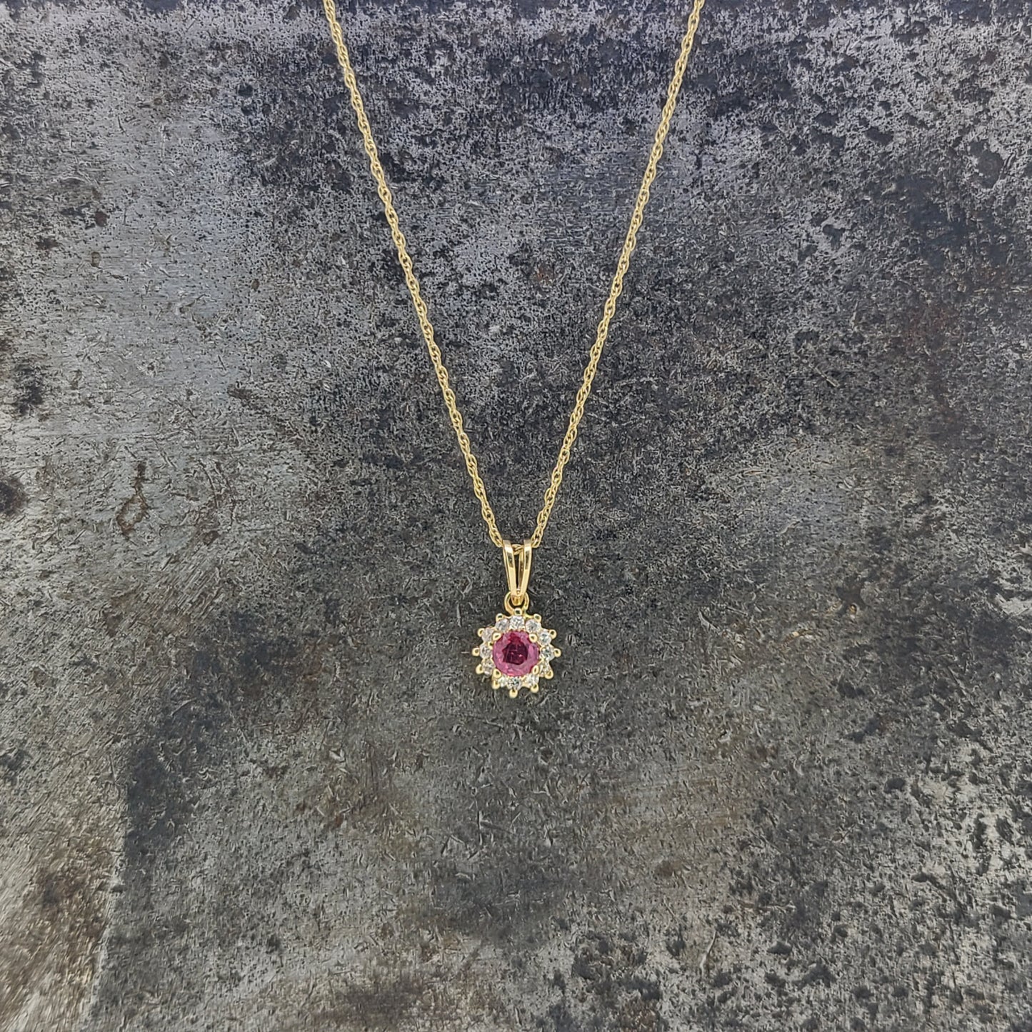 Ruby and Diamond Halo Necklace