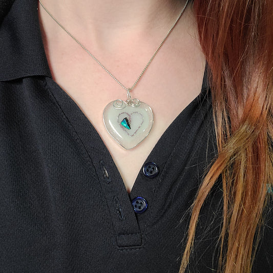 Large White Fused Glass Necklace