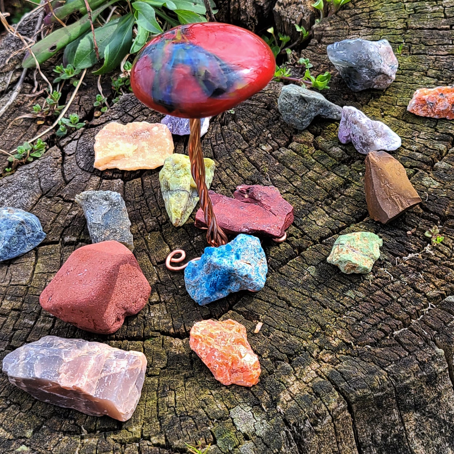 Fused Glass Mushrooms with Wire Wrap Stand