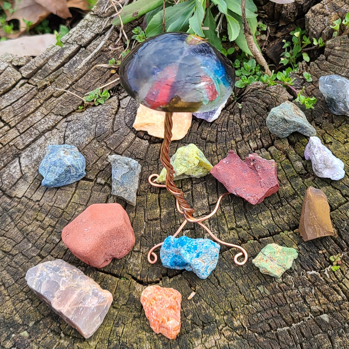 Fused Glass Mushrooms with Wire Wrap Stand
