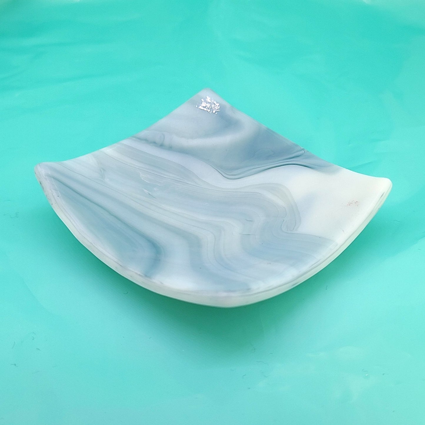 Fused Glass Blue Swirl Dish