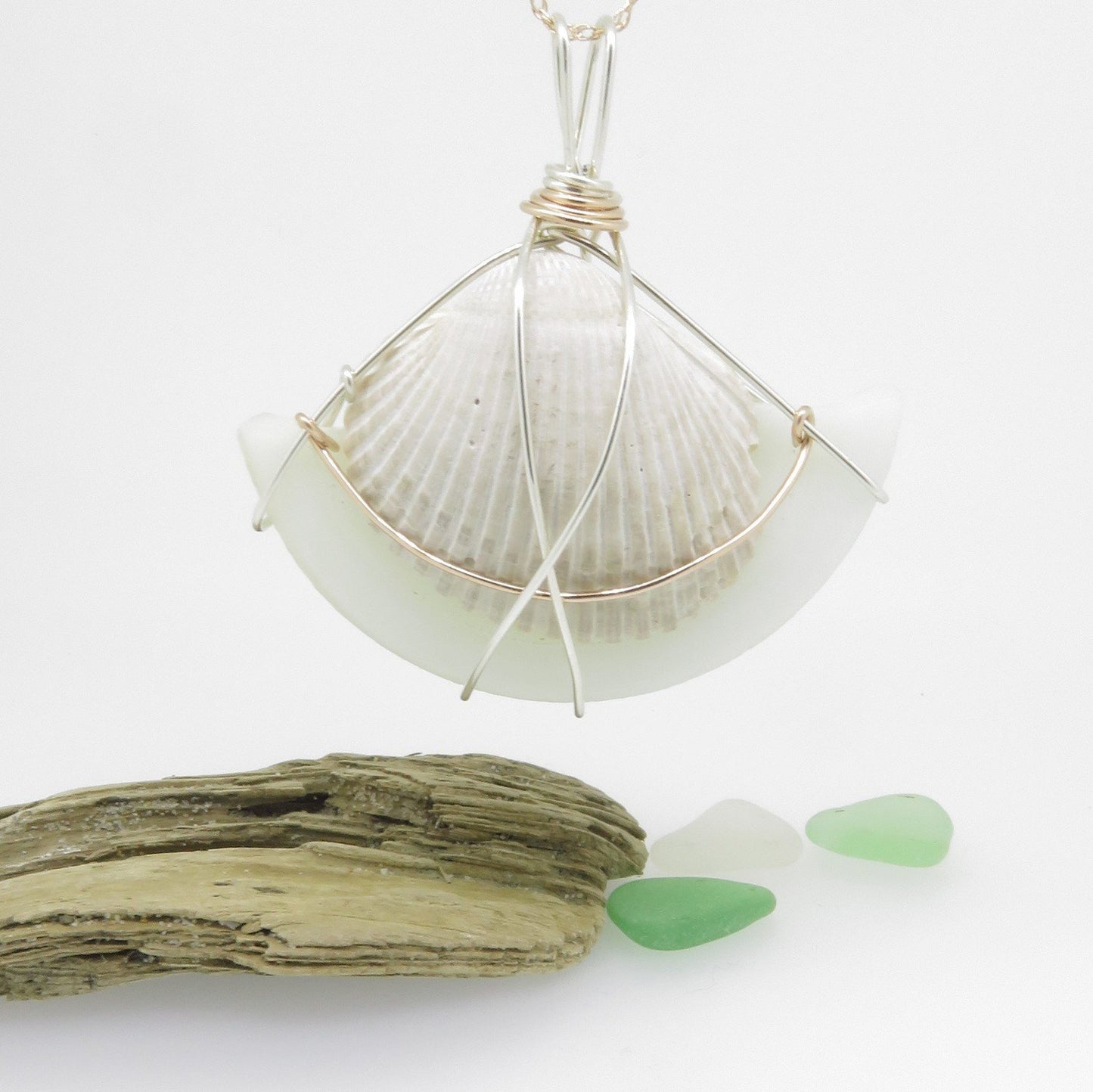 White Seaglass and Shell Necklace