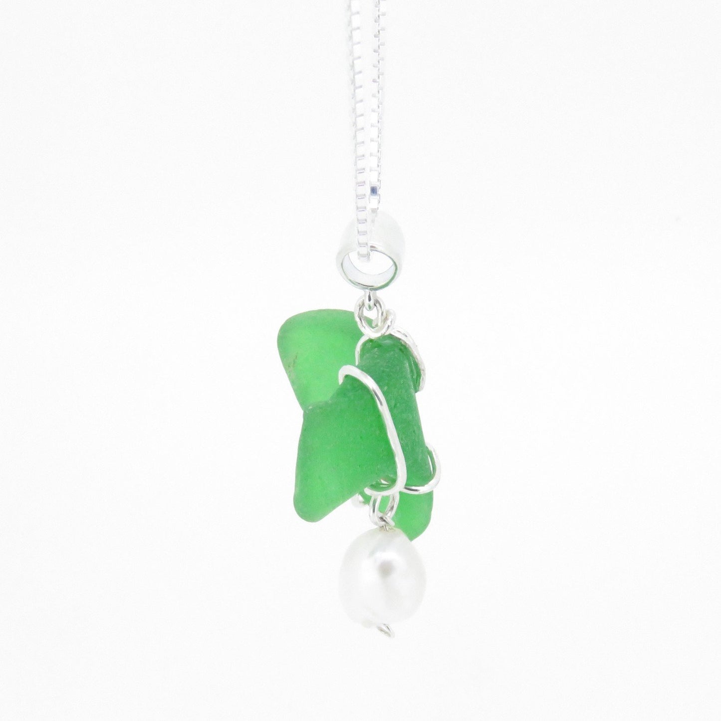 Green Seaglass Necklace with Pearl