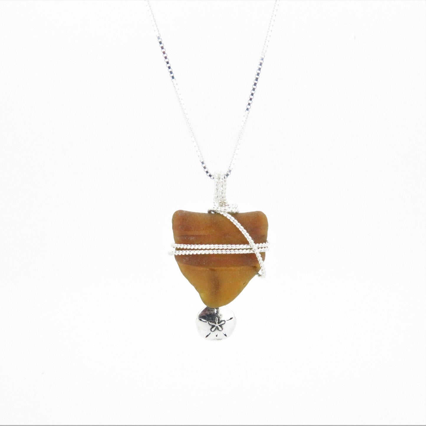 Brown Seaglass Pendant with Sand Dollar Charm
