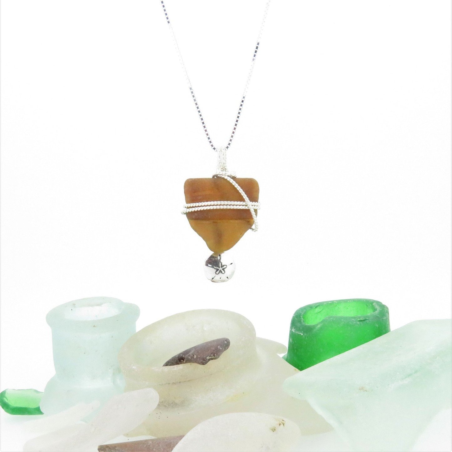 Brown Seaglass Pendant with Sand Dollar Charm