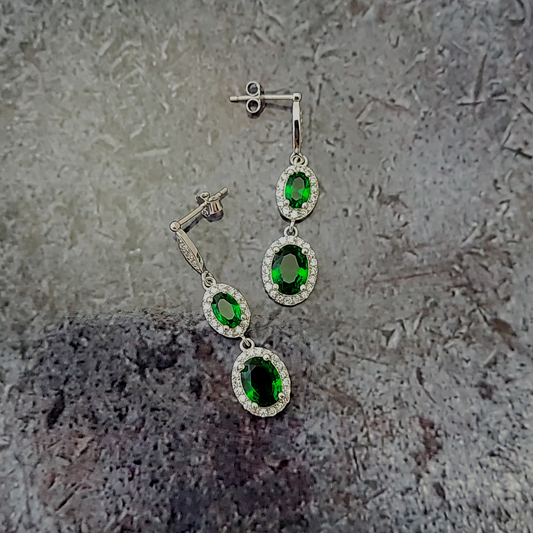 Sterling Silver CZ Emerald color Earrings