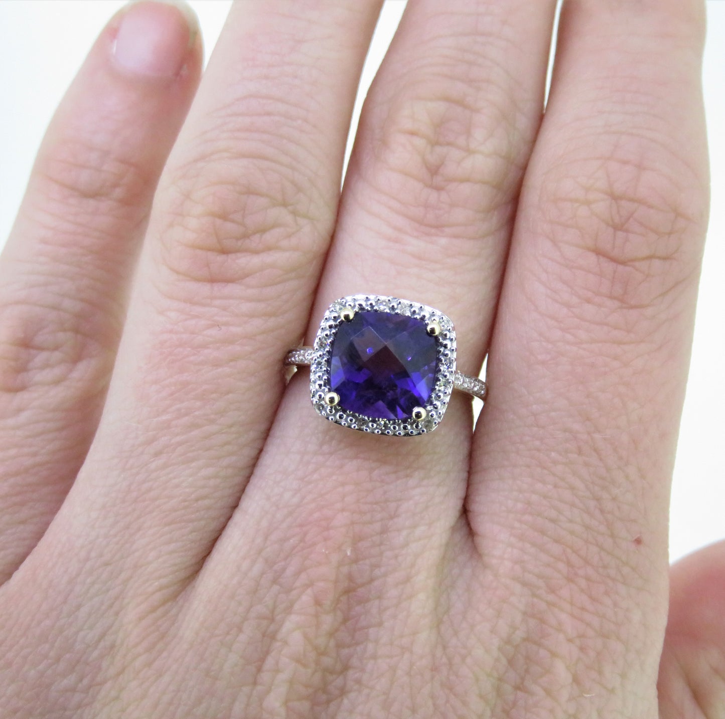 Cushion Cut Amethyst Halo Ring