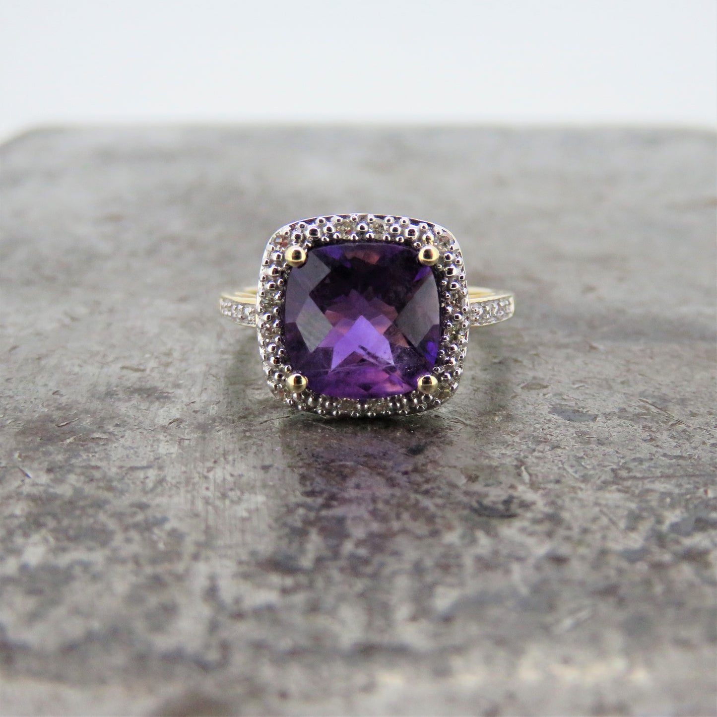 Cushion Cut Amethyst Halo Ring