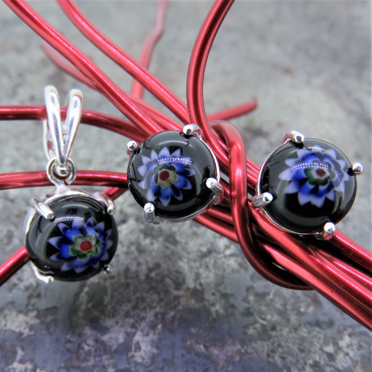 Fused Glass Flower Design Earrings